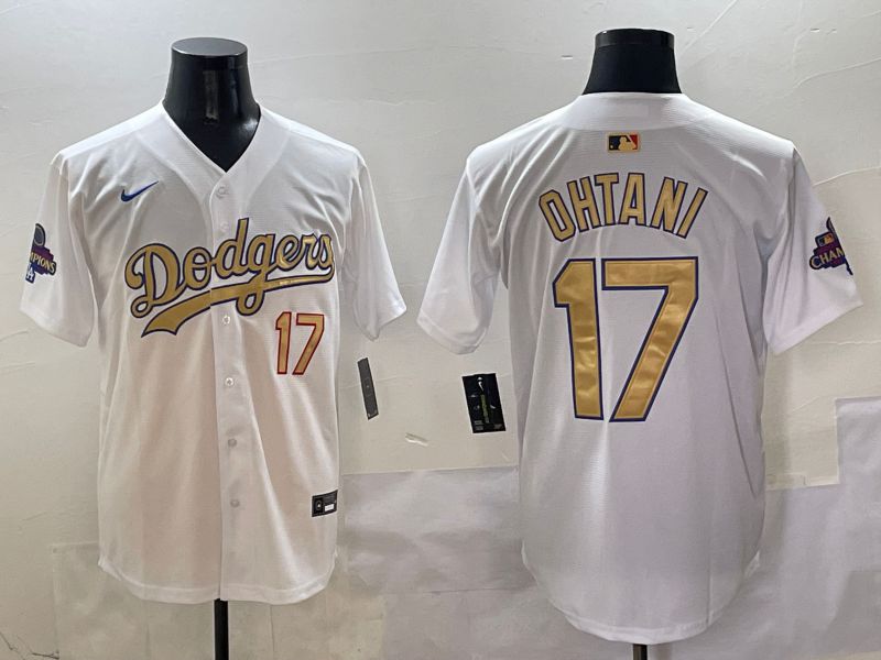Men Los Angeles Dodgers 17 Ohtani White Gold Game Nike 2025 MLB Jersey style 19